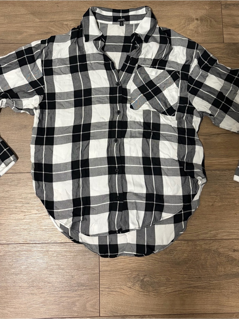 Express Black & White Plaid Flannel Button-Up Shirt